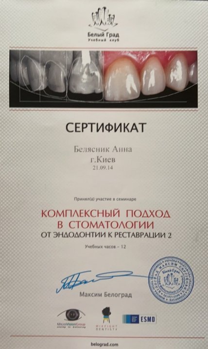 Белясник Анна Вікторівна - сертифікат 2